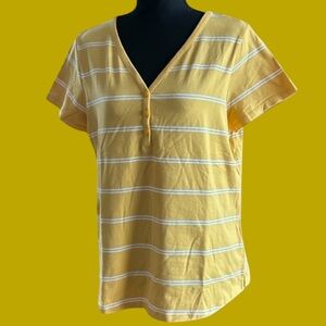 🔥NWT! ORVIS! PIMA COTTON! MUSTARD YELLOW STRIPED PULL ON TOP! SOFT & STRETCHY!